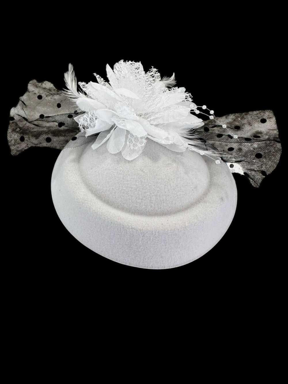 Tea Party White Black Fascinator Hat Elegant Hair Accessories Clip Derby Church
